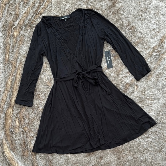 Lulus Dresses & Skirts - Lulu’s All At Once Black Three-Quarter Sleeve Wrap Mini Dress Large